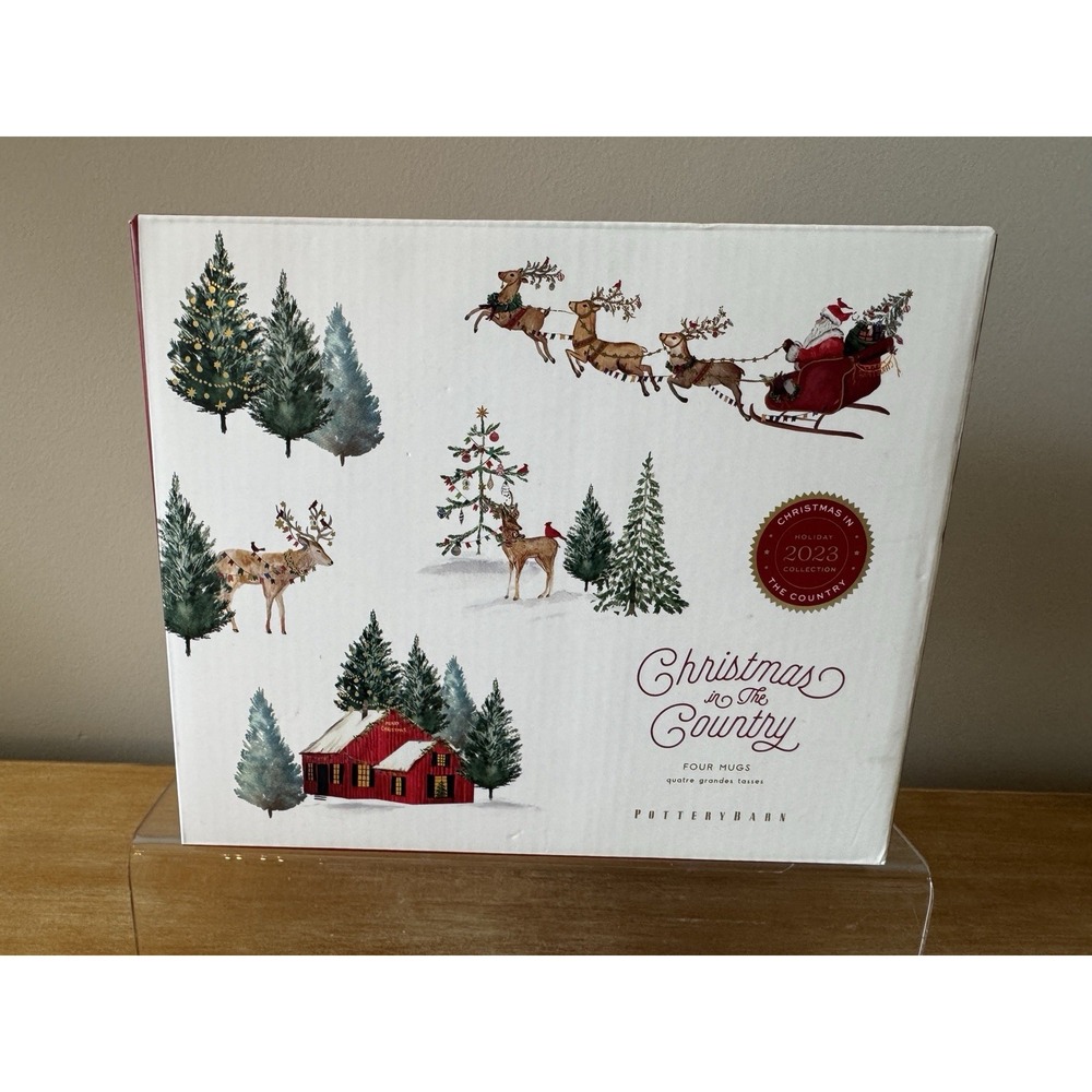 2023 Pottery Barn Christmas in the Country Stacking 4Mugs Holiday Stoneware